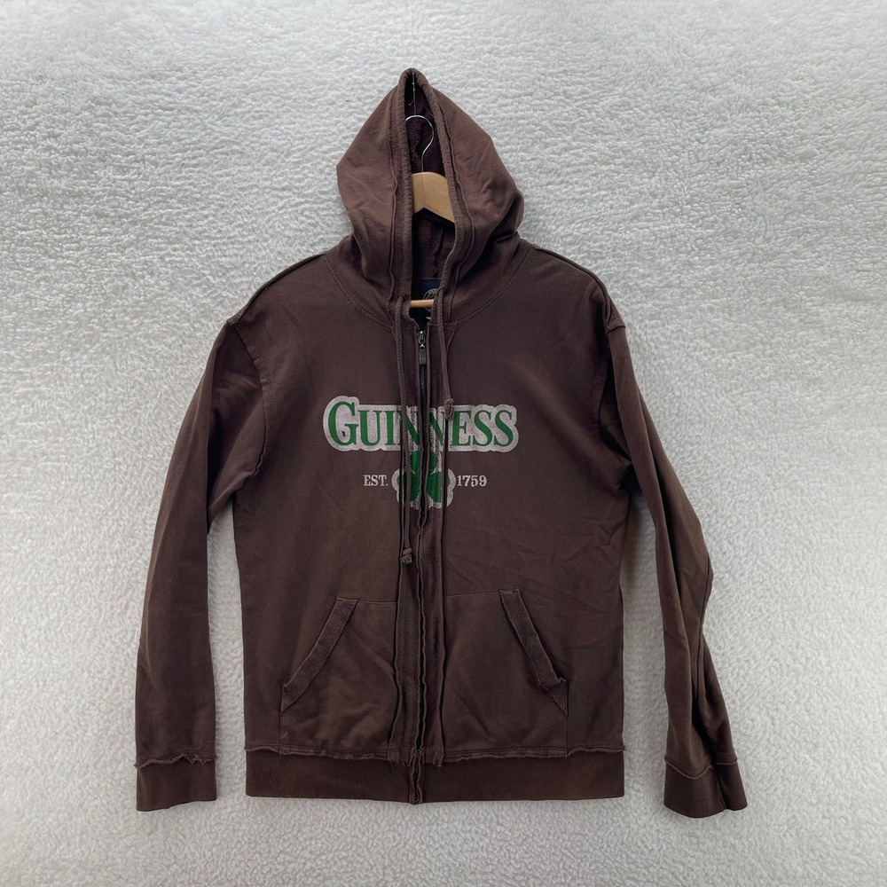 Guinness Hoodie Men Medium Brown Full Zip Lightweight Stout Beer Ireland Alcohol
